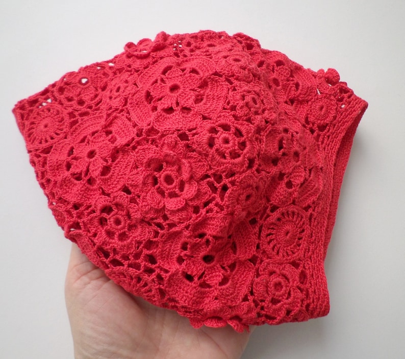 Irish crochet red hat Ladies summer beret