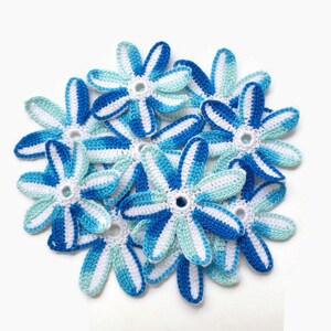 Crochet flower motifs, floral applique Irish crochet set of 10 Boho Hippie Hat hair clothes decor