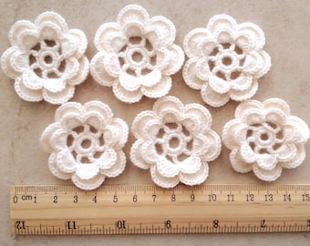 Crochet flowers, floral applique Set of 6 Irish crochet decor