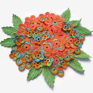 Crochet flower motifs Boho hippie clothes decor Scrapbook elements, Irish crochet lace flower applique, orange crochet decor, Set of 56