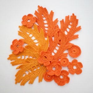 Irish Crochet flowers leaves fall applique decor Set of 15 Inspiration kit