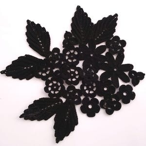 Crochet flower motifs set of 24 black lace decor, floral applique, Gothic style decor