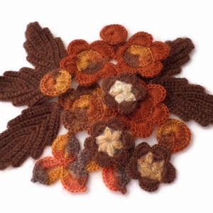 Woolen crochet flowers leaves shamrocks Mohair applique Set of 17 Clothes Hats Mittens Interior decor