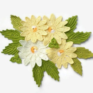 Irish Crochet leaves and flowers, set of 15 applique floral decor