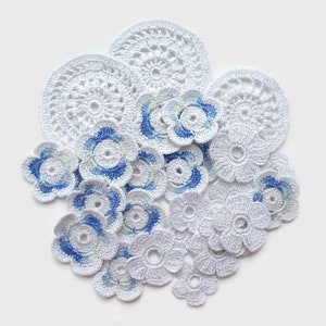 Crochet flower motifs with Lurex Floral applique Irish crochet lace decor