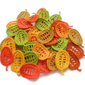 Crochet autumn leaves, set of 10 fall leaves applique, scrap booking card making decor