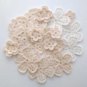 Crochet flower motifs Irish crochet lace decor, floral applique Set of 23