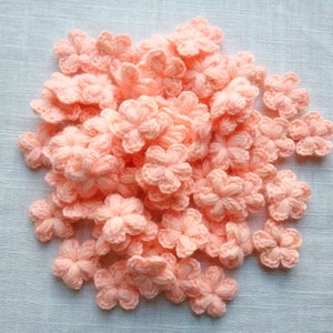 Crochet flowers Set of 30 tiny pink woolen floral applique