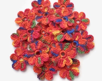 Woolen crochet flowers Set of 12 Floral applique, hats, mittens, clothes decor