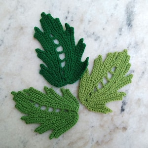 Woolen crochet leaves Set of 3 floral applique Irish crochet decor Clothes Hats Mittens decor
