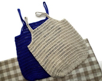 Reusable grocery bag, picnics or beach bag, crochet cotton net linen grocery bag, eco-friendly market tot