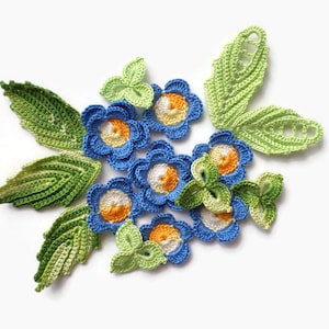 Crochet flowers leaves shamrocks Irish crochet lace applique Set of 16
