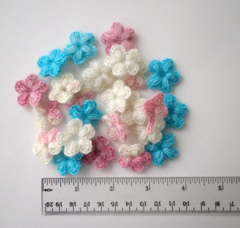 Crochet mohair flowers Tiny flower applique set of 20