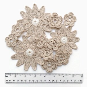 Crochet flowers Beige cream flower applique, Irish crochet decor, Scrapbook motifs, Clothes hat decor, interior decor