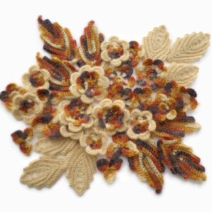 Crochet flowers leaves motifs Mohair applique Set of 35 Clothes Hats Mittens decor