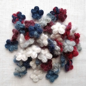 Crochet flowers Tiny woolen floral applique set of 30 or 50
