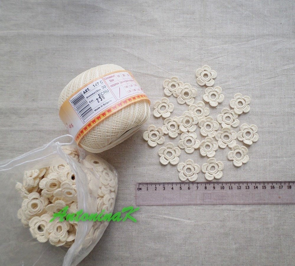 Crochet Flower Motifs Off White Flower Applique Irish Etsy