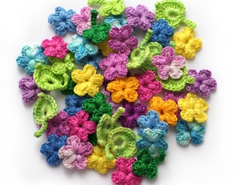 Set of 50 tiny crochet flower motifs, little multicoloured flower applique, Irish crochet applique, mini crochet decor, doll clothes decor