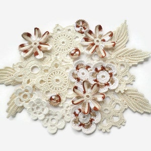 Crochet flowers Beige cream flower applique Irish crochet floral decor Scrapbook Card making motifs Clothes hat decor Interior decor