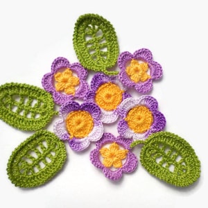 Crochet flowers and leaves Irish crochet lace applique Set of 10