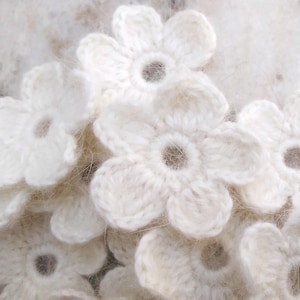 White Angora crochet flowers set of 11 Floral applique, hats, mittens, clothes decor