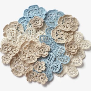 Crochet flower motifs Set of 25 Irish crochet floral applique Fine thread lace decor