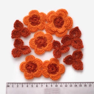 Mohair crochet flowers shamrocks Woolen applique Set of 10 Clothes Hats Mittens Interior decor
