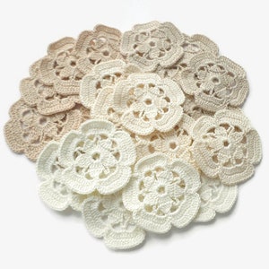 Crochet flowers Set of 5 Floral applique Beige crochet motifs Irish crochet lace decor Hat Hair Clothes decor