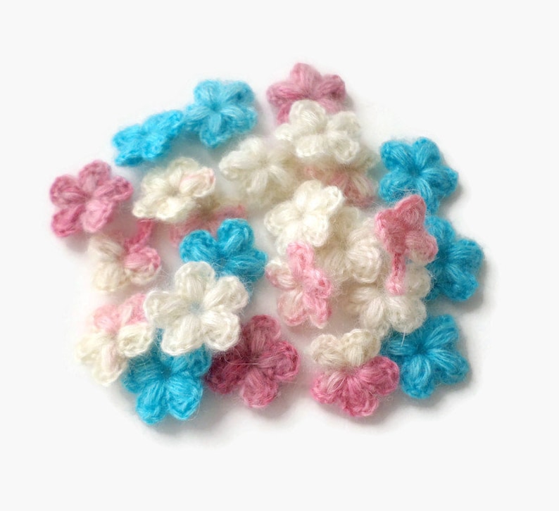 Crochet mohair flowers Tiny flower applique set of 20