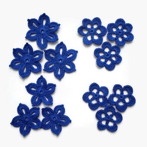 Crochet flowers set of 12 Blue floral applique Irish crochet Scrapbook cards clothes hats decor, interior decor