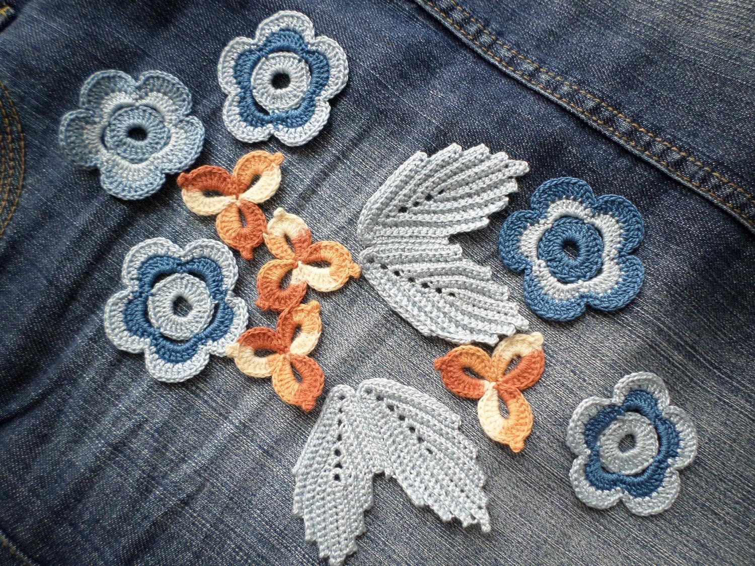 13 Crochet Flower Patterns That Will Brighten Your Day 12 Crochet Denim decor Floral applique Irish crochet flower