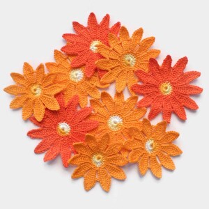 Crochet flowers Orange flower applique Irish crochet set of 3 Hats cards interior decor, scrapbook elements, clothes embellishment