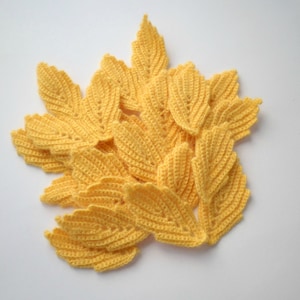 Crochet leaves woolen floral applique Irish crochet lace decor Inspiration kit Clothes Hats Mittens decor