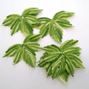 Crochet maple leaves Floral applique Irish crochet lace green interior decor Set of 3
