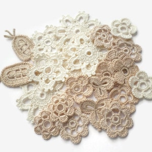 Crochet flowers Irish crochet floral applique Set of 23 Irish lace boho hippie decor