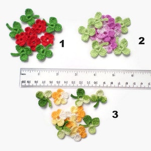 Set of 10 tiny crochet flowers and shamrocks