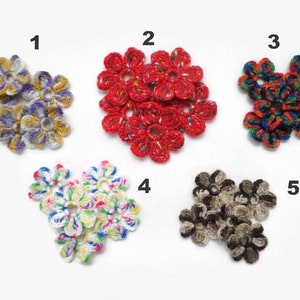 Woolen crochet flowers Set of 10 Floral applique, hats, mittens, clothes decor