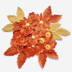 Autumn crochet flowers and leaves Fall floral applique Irish crochet lace decor hobby Set of 31, interior decor