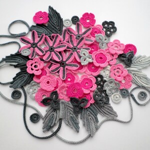 Crochet flowers Leaves Shamrock kit Floral applique Irish crochet decor Set of 61