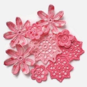 Crochet flowers Pink Irish crochet decor set of 9