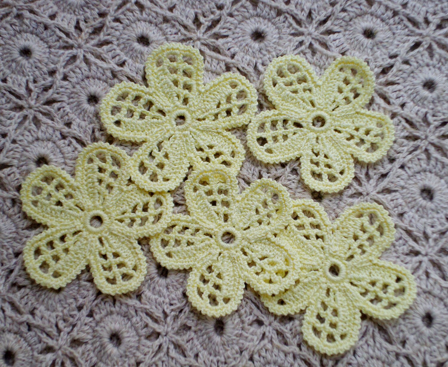 Crochet Flower Motifs Yellow Blue Flower Applique Irish Etsy