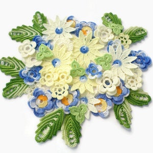 Crochet flowers and leaves Irish crochet lace applique Set of 45 Scrapbook Clothes hats cards Boho Hippie decor