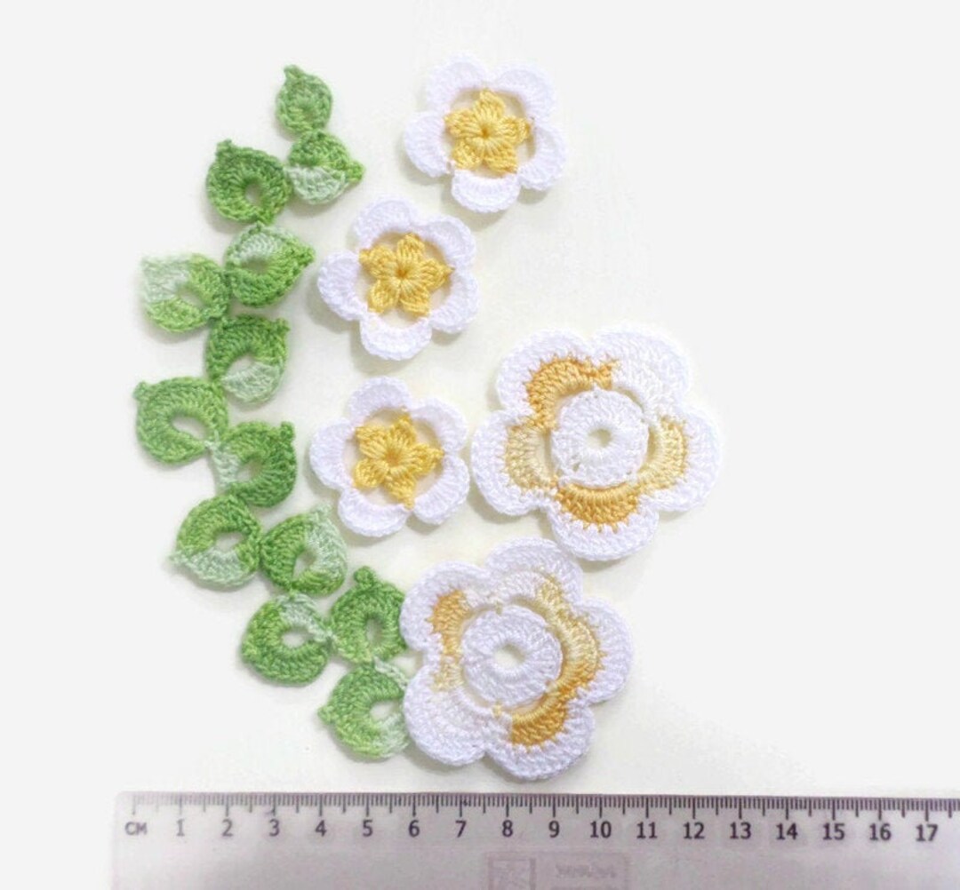 Crochet Flower Leaf Motifs Floral Applique Irish Crochet Decor Etsy