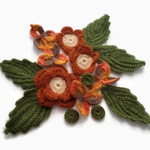 Woolen crochet flowers leaves shamrocks Mohair applique Set of 15 Clothes Hats Mittens Interior decor