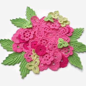 Crochet flower motifs Floral applique Hats bags clothes decor Boho hippie decor Hobby set of 41
