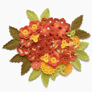 Autumn crochet flowers leaves shamrocks set of 42 Fall Floral applique Irish crochet lace interior, cards, scrap books decor