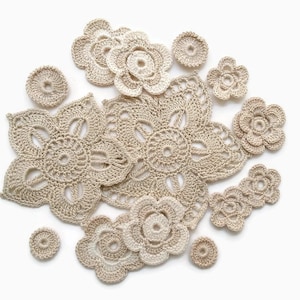 Crochet flowers Beige cream flower applique, Irish crochet decor, Scrapbook motifs, Clothes hat decor, interior decor