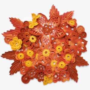 Flowers leaves crochet Set of 41 Irish crochet fall decor, autumn floral applique