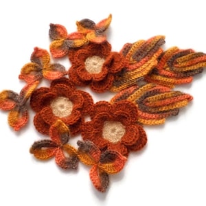 Woolen crochet flowers leaves shamrocks Mohair applique Set of 12 Irish crochet decor