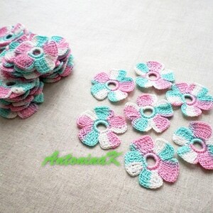 Crochet flowers, set of 9 fine floral applique, Irish crochet boho hippie clothes decor Scrapbook motifs